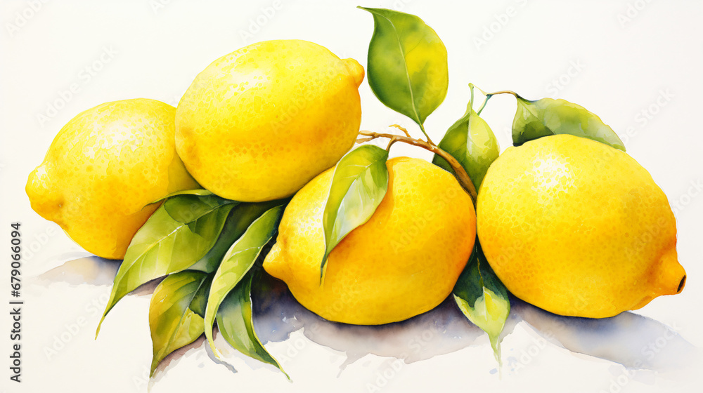 Watercolor painting of some lemons on a white background