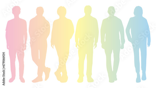 6人の男性が横に並ぶシルエット_パステルグラデーション