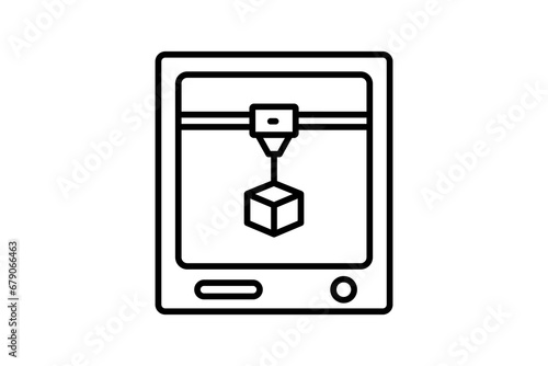 3D printing icon. 3D printer in action. icon related to artificial intelligence, 3D printing technology and customized production. line icon style. simple vector design editable