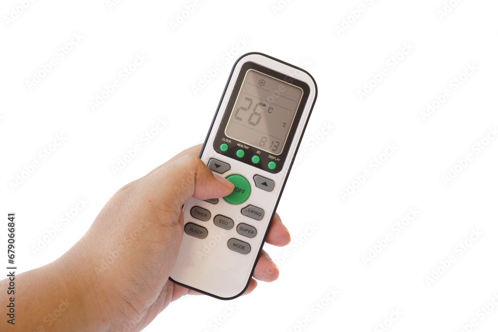 Hand holding air condition wireless remote control Hand holding air condition wireless remote control
