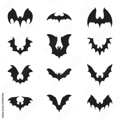 Set of bat silhouette vector