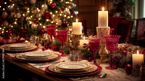 Serving the Christmas table. Generative AI