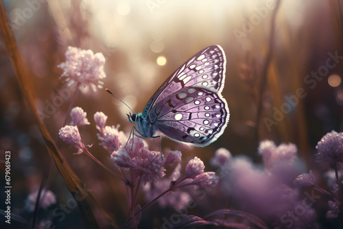 Beautiful spring background of fields and butterflies.  © D