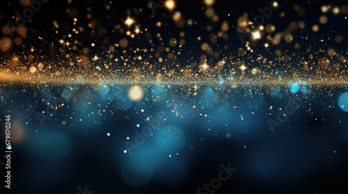 Abstract gold glitter on a dark blue background. AI