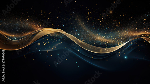 Abstract gold glitter on a dark blue background. AI