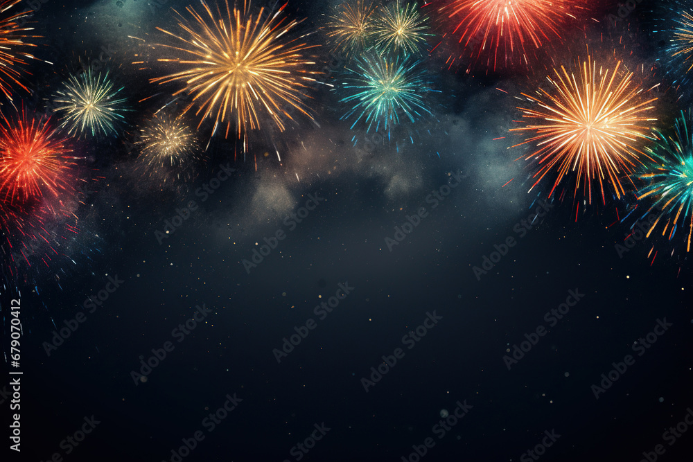 Colorful fireworks background with space for your text. Vector illustration. 
