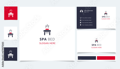 Spa bed logo design with editable slogan. Branding book and business card template.