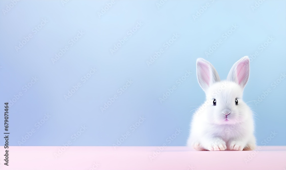 Fototapeta premium little bunny with pastel color background, copy space. Generative AI