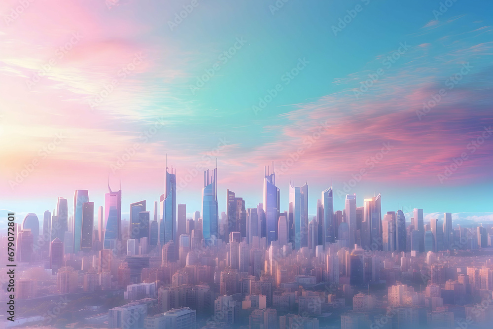 city skyline at pastel color sunset