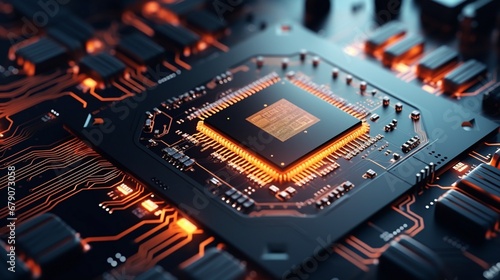 A close-up view of an advanced microchip integrated into a circuit board.