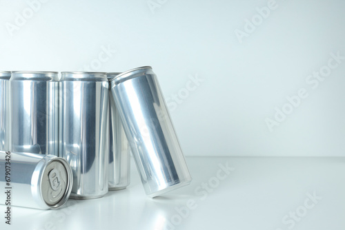 Tin cans for drinks on a white background