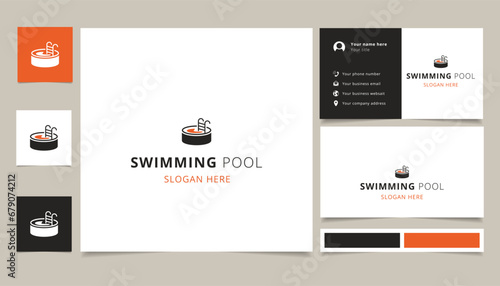 Swimming pool logo design with editable slogan. Branding book and business card template.