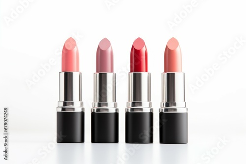 Lustrous lipstick on white background Cosmetic item