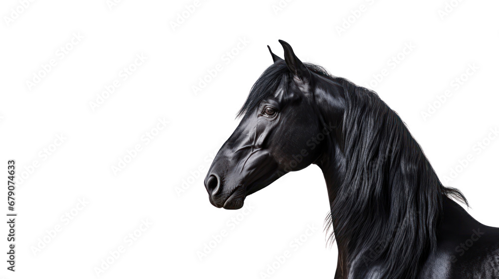 Close-up Arabian black horse on the transparent background