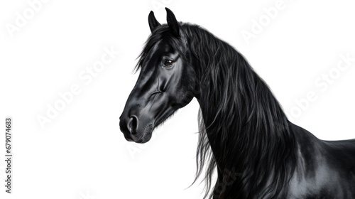 Close-up Arabian black horse on the transparent background