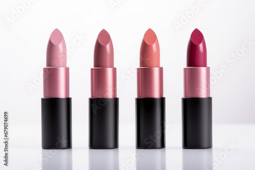 Lustrous lipstick on white background Cosmetic item