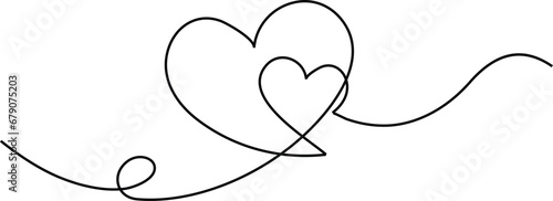 Continuous one line art drawing heart shape vector illustration of minimalist outline love concept