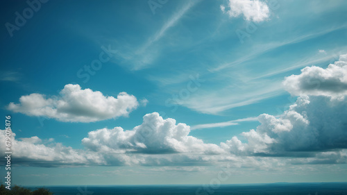 Dramatic blue sunny sky with clouds background © Nisit
