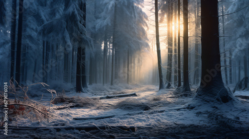 Winter forest in the morning