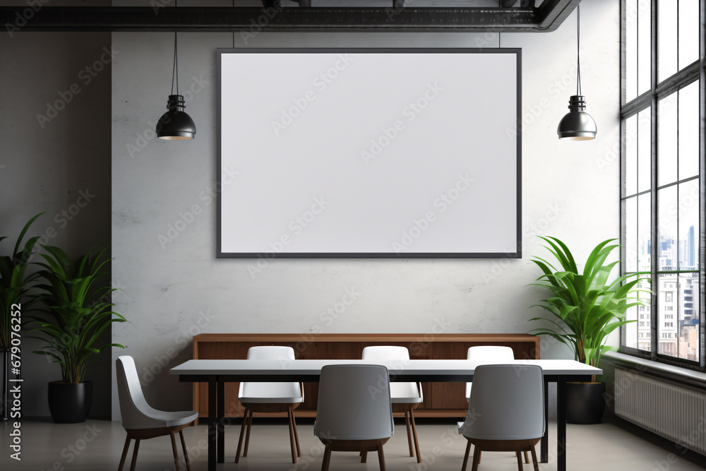 Empty Advertising Billboard Frame on Office Wall Empty Advertising Billboard Frame on Office Wall
