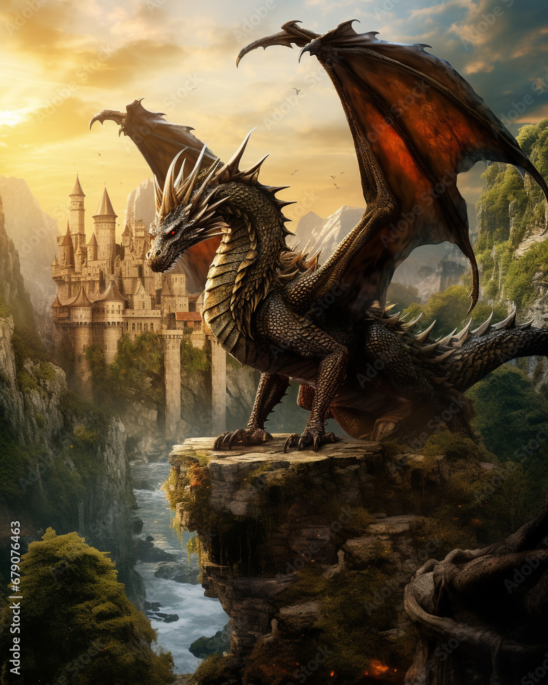 Gorgeous fantasy dragon in dragon land Gorgeous fantasy dragon in dragon land