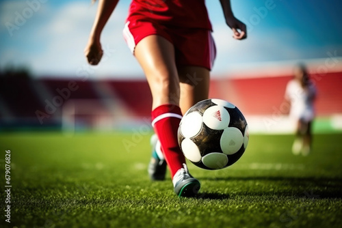 Female soccer player with ball close up © pilipphoto