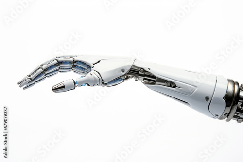 The design of a mechanical hand reaching out, showcasing the creation of innovative and virtual connections in the field of technology.
