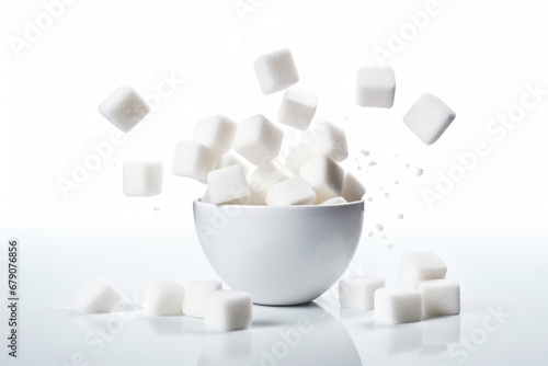 A heaping pile of white sugar cubes, illustrating the excess of sucrose and its impact on an unhealthy diet.