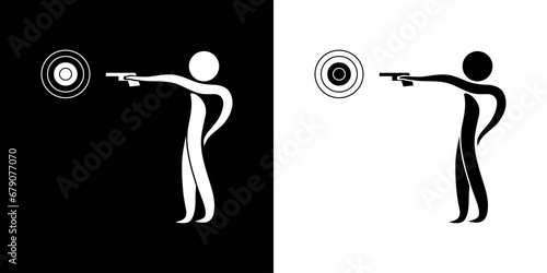 Pictogrammes représentant un tireur au pistolet visant une cible, une des disciplines des compétitions sportives de tir.