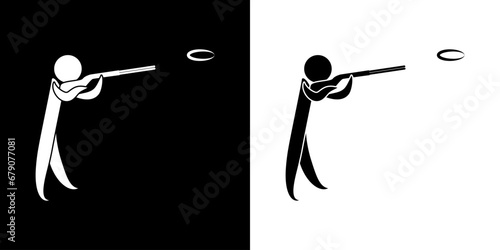 Pictogrammes représentant un tireur avec un fusil visant un plateau d’argile, une des disciplines des compétitions sportives de tir. photo