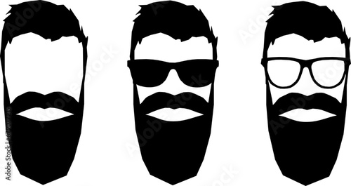 Abstrakte Vektor Grafik: Seriöser Mann - Kopf mit Gesicht mit Bart - Mit Brillen - ohne Brille