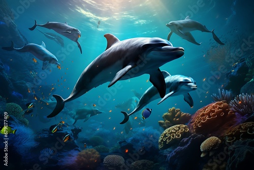 dolphin swimming in the water. Marine life concept © George Designpro