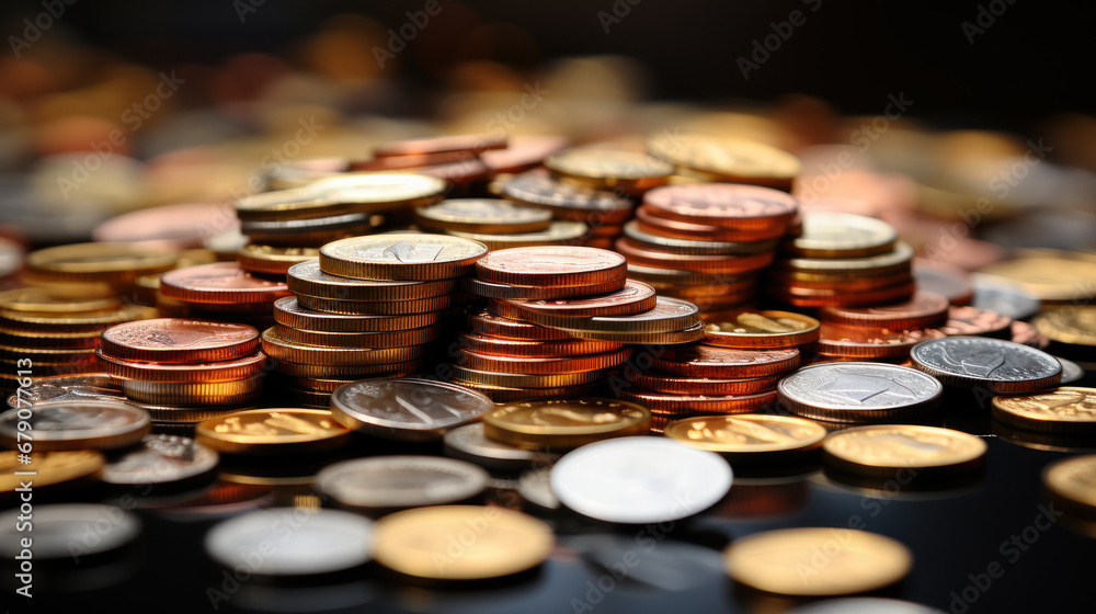 Euro coins on the table. Generative AI Euro coins on the table. Generative AI