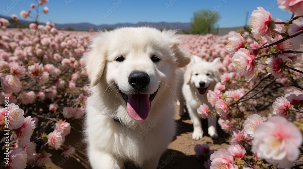 Happy Dog Flowers Pet Smiling Field, HD, Background Wallpaper, Desktop Wallpaper