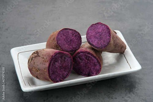 Steamed Purple Sweet Potatoes (ubi ungu)
 photo