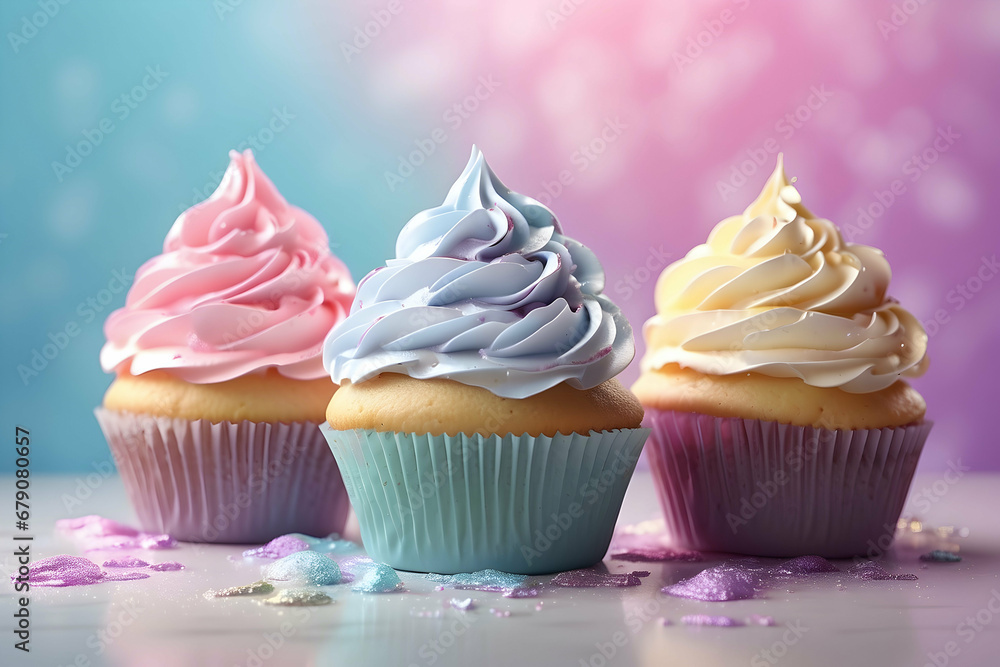 cupcakes with pastel color icing