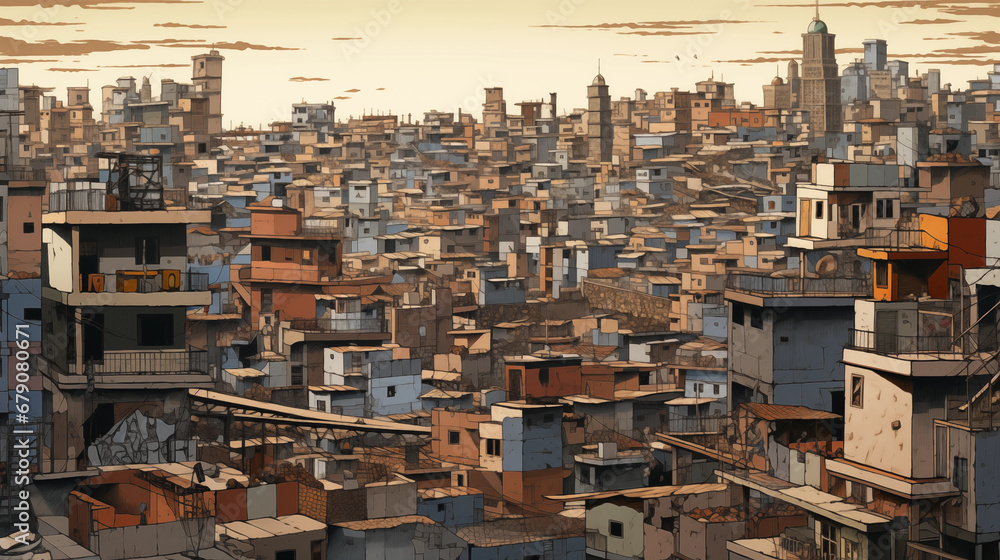 Urbanization Challenges: An image capturing the challenges posed by rapid urbanization, including issues of overcrowding and inadequate infrastructure
