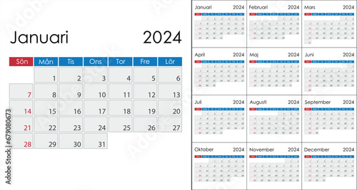 Calendar 2024 on swedish language, week start on Sunday