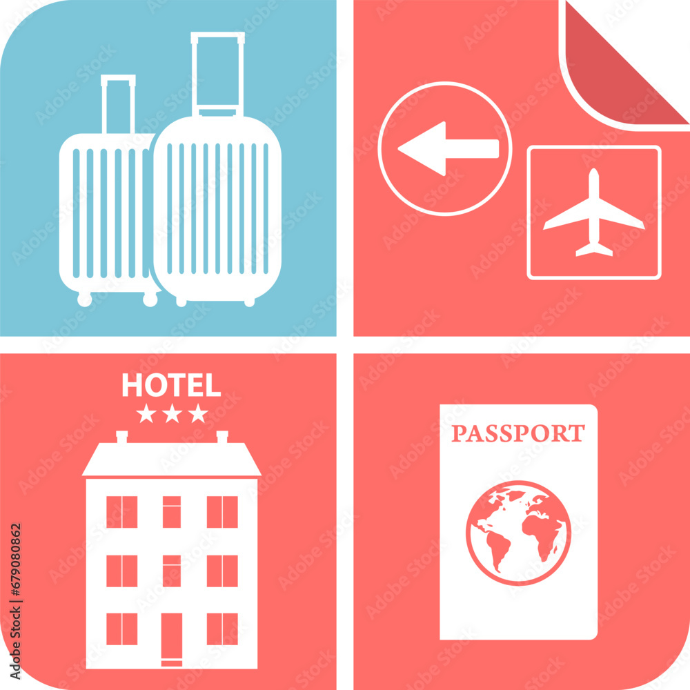 Travel icon, designer original icon for tourism, hotel booking, travel and vacation. Vector, cartoon illustration of relaxation.