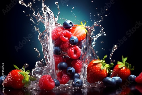 strawberries in water splash