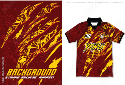 sublimation jersey design tiger claw grunge claw abstract ripped yellow red sporty vector illustration tribal pattern modern retro grunge fire striking stripes