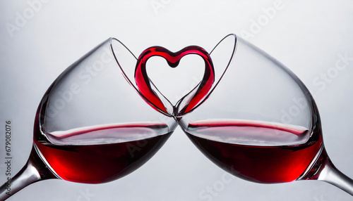 A single heart shaped Red wine spilled from 2 glasses photo