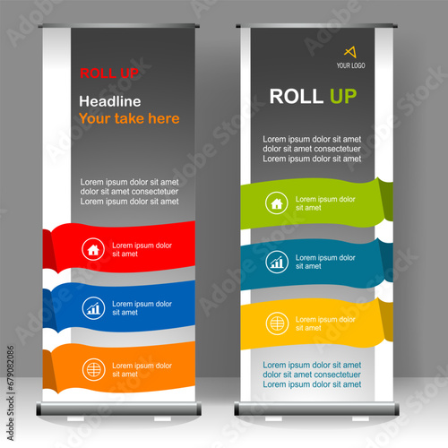 Business Roll up banner vertical template design, for brochure, business, flyer, infographics. modern x-banner and flag-banner advertising. vector illustration