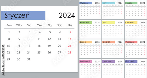 Calendar 2024 on Polish language, week start on Monday