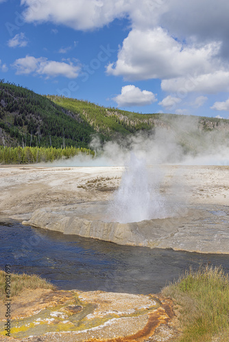 View of the Cliff Geyser in the Upper Geyser Basin in Yellowstone National Park