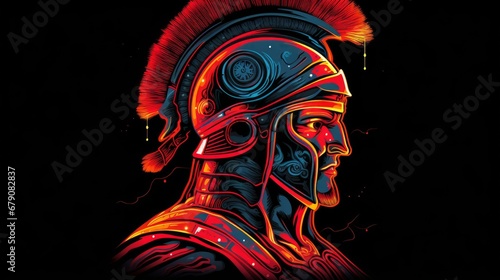 Neon Retro Roman Legionnaire Design on Black Background for T-shirts and More