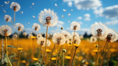 Field Yellow Dandelions Blue Sky, HD, Background Wallpaper, Desktop Wallpaper