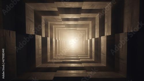 Abstract boxed tunnel guiding to the light at the end