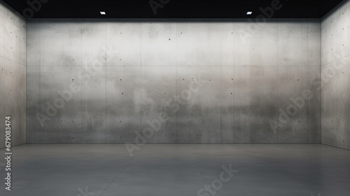 Abstract modern room with empty concrete floor and dark wall background © Yuwarin