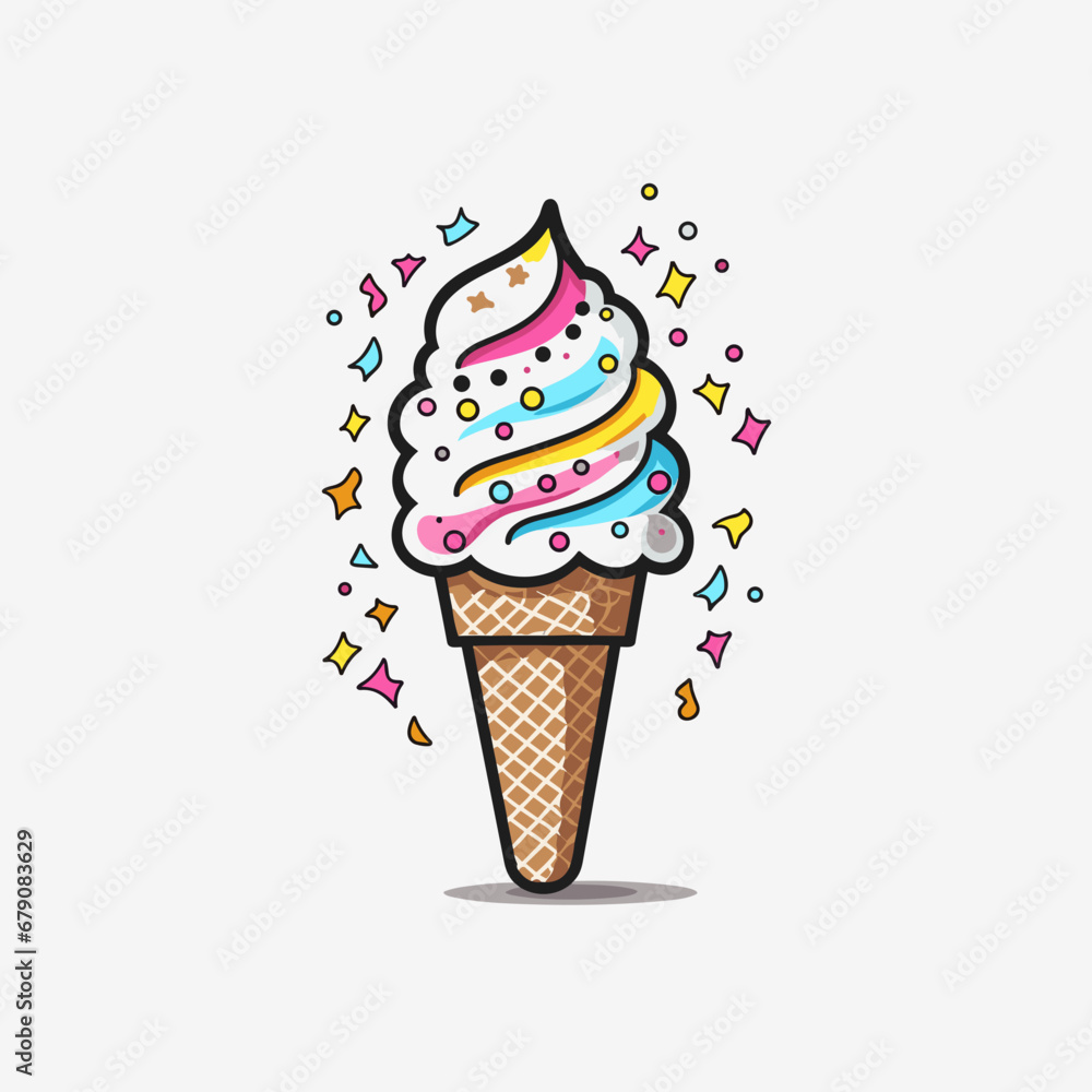 Ice cream hand-drawn comic illustration. Ice cream. Vector doodle style cartoon illustration